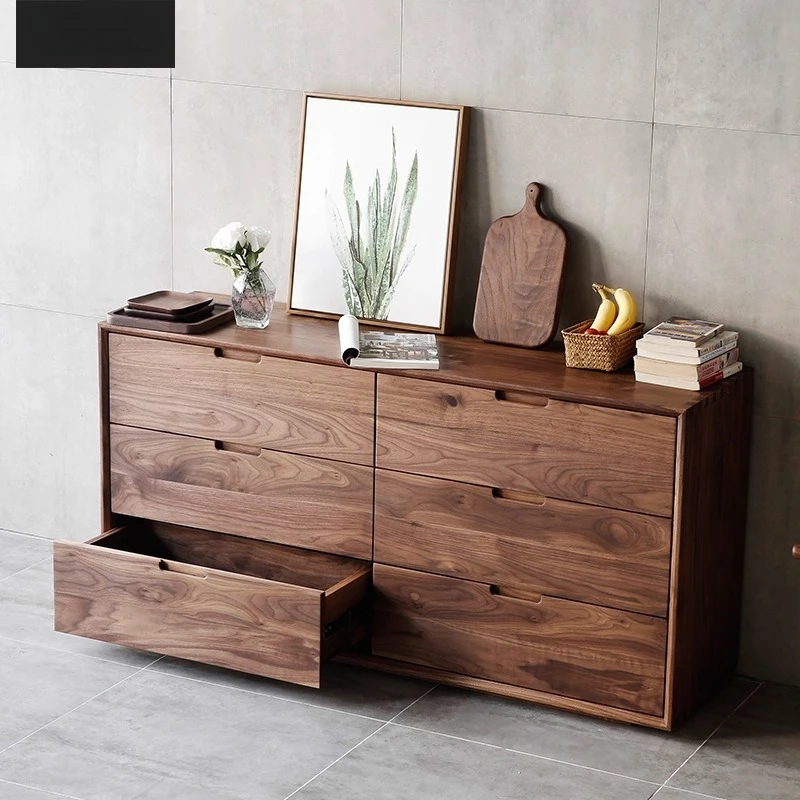 

Black walnut six-chest cabinet log all solid wood high TV cabinet coffee table combination light luxury bedside cabinet