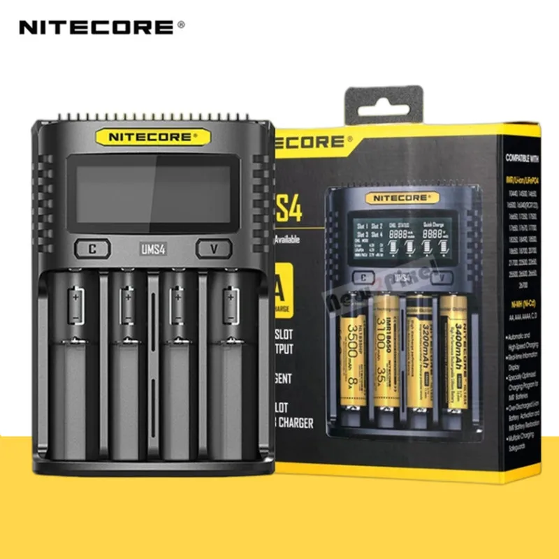 NITECORE UMS4 UM4 UMS2 UM2 SC4 Intelligent QC Charger For 18650 16340 21700 20700 22650 26500 18350 aa aaa Battery Charger