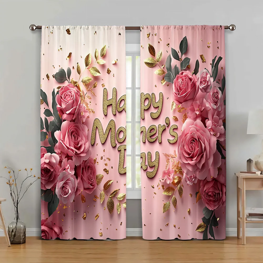 

2pc, Curtains Pink Flowers for Love Machine Washable Polyester,Without Electricity Birthday Party Perfect for Parties and