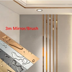 3Meter/roll Wall Sticker Strip Mirror/Brush Stainless Steel Flat Self Adhesive Decoration for Home Wall Edge Strip Tape