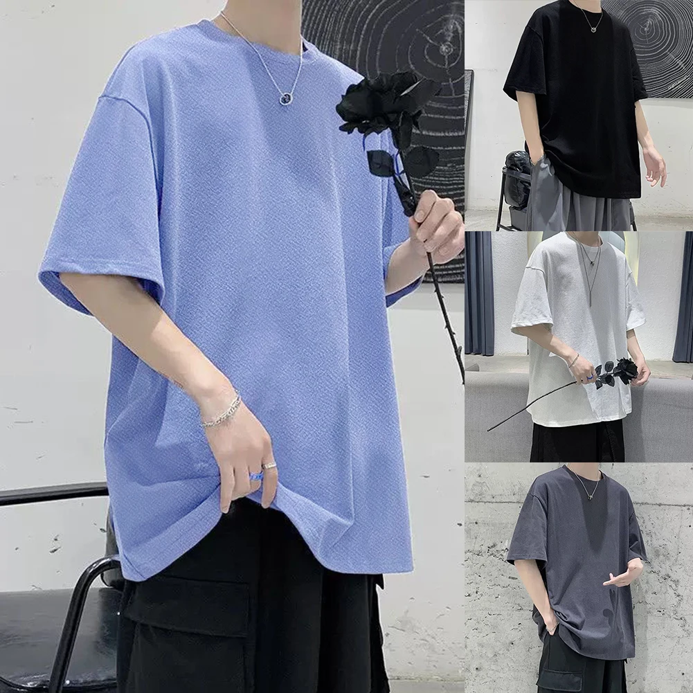 Men Summer Short Sleeve Solid Color O Neck T-Shirt  Vacation/Daily Fashion Basic Loose Thin Top Casual