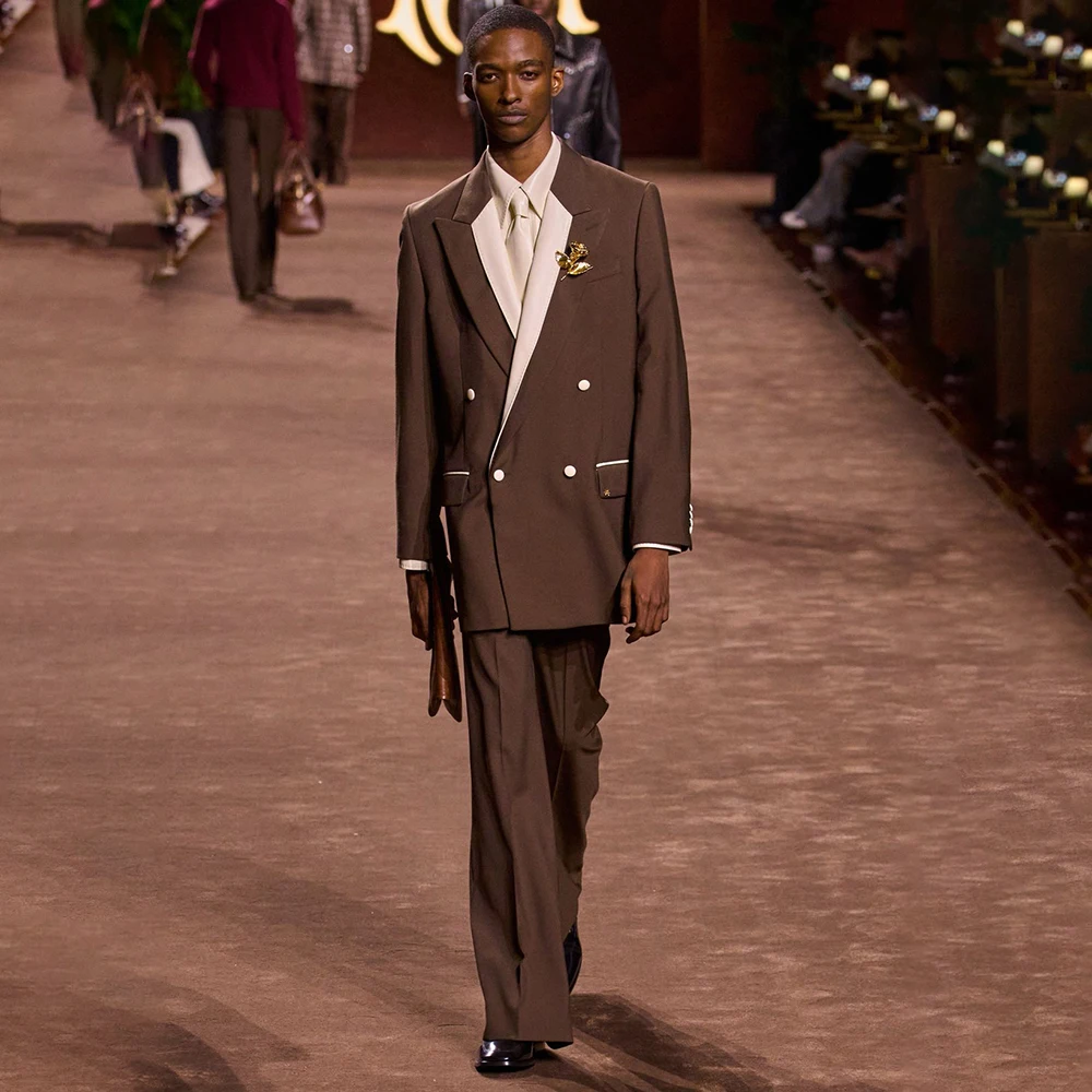 

Мужские костюмы по индивидуальному заказу, свободные двубортные комплекты из двух предметов с пиковыми лацканами, куртка и брюки, элегантная мужская одежда обычной длины, наряды