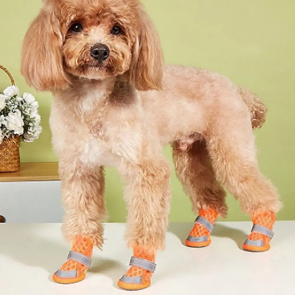 

4pcs/set Skidproof Dog Shoes Wear Resistant Dog Mesh Shoes Breathable Reflective Dog Foot Covers Non-slip Pet Mesh Boots Summer