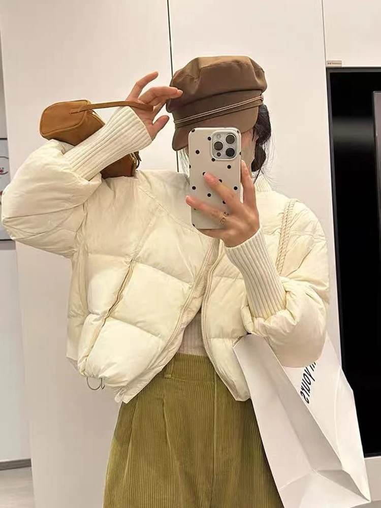 Winter Warm Crop Parker Coat Women Y2K Korean Loose Streetwear Casual Down Jacket Fashion All Match Zipper Bread Outerwear