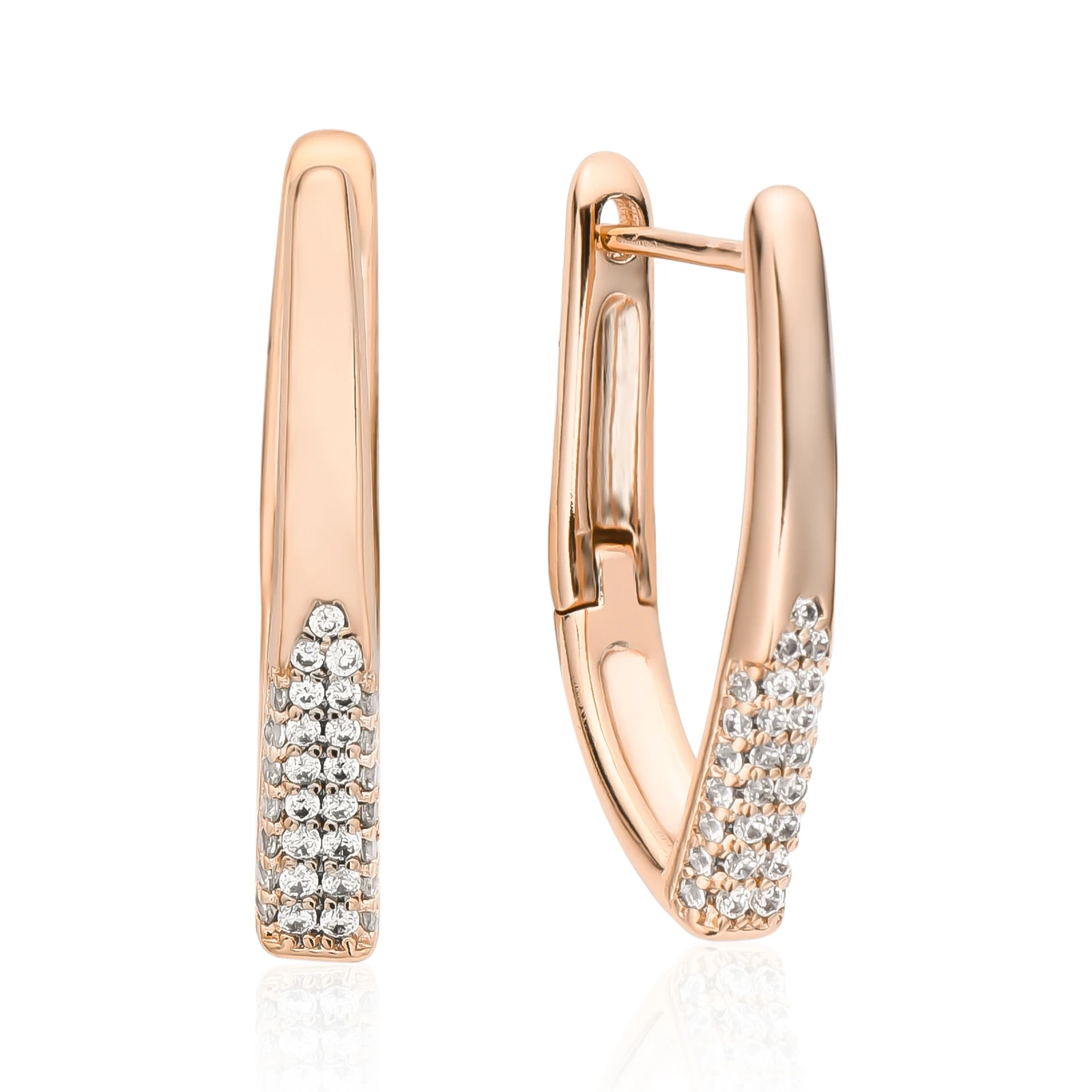 Dckazz Classic U-shaped Earrings 585 Rose Gold Color Crystal Beautiful Straight Dangler Woman Jewelry for Everyday Use