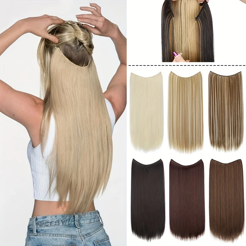 

Synthetic Natural Straight Hairpiece for Women Long Straight Invisible Hair Extension 24'' Straight Hair Piece with Fishing Line