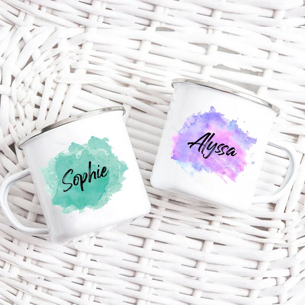 

Personalized Mug Watercolor with Name Cup Coffee Enamel Mug Wedding Bridesmaid Mothers Day Birthday Gifts for Family Friends