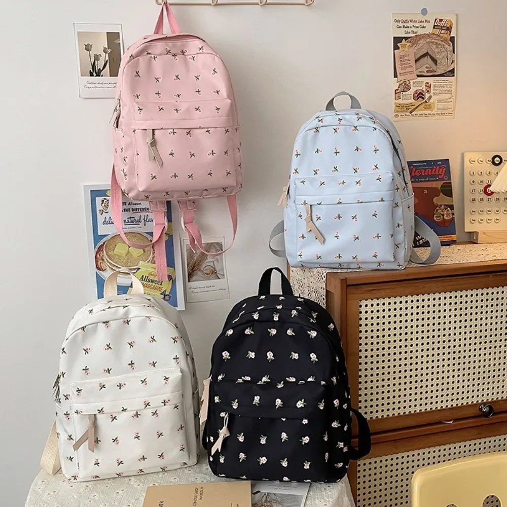 

Fashion Large Capacity School Bags Zipper Nylon Women's backpack Floral Waterproof Student Backpack Travel