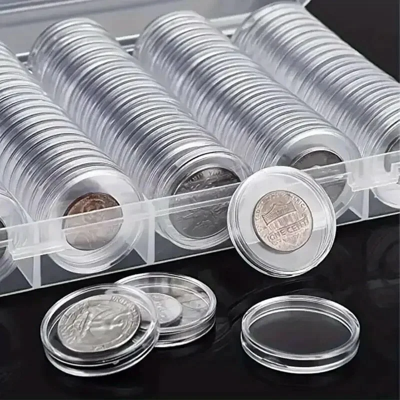 100 Pcs Clear Capsule Cases - Multi-Compartment Storage Box with Secure Lids for Coins, Collectibles, Souvenirs & Jewelry