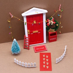 11Pcs DollHouse Elf Door Christmas Decor Fake Light String Hat Wreath Mini Tree Gift Boxes Fairy Toyhouse Miniature Scene Model