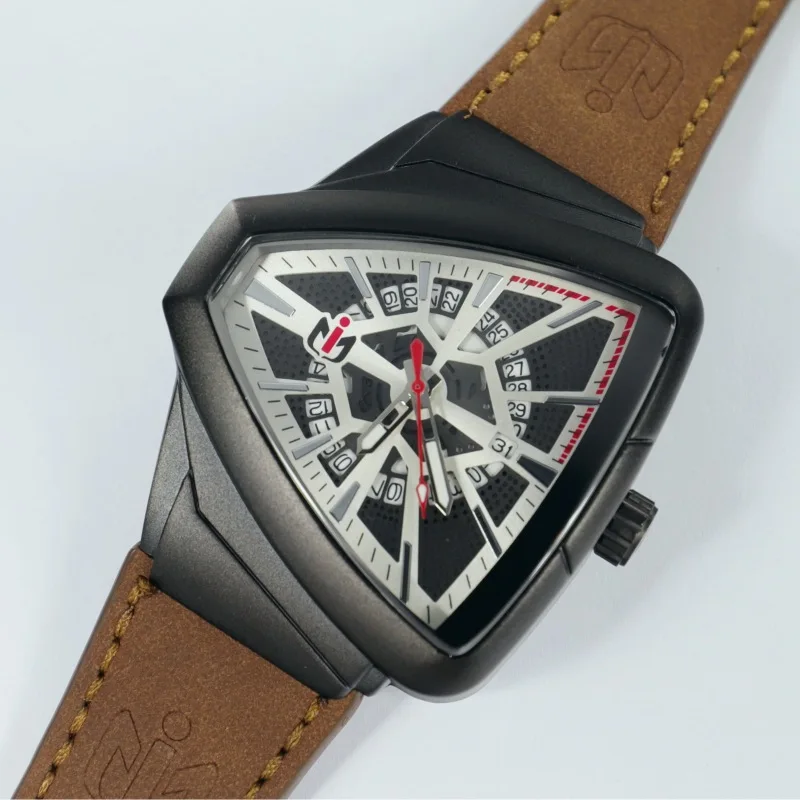 NEPIC Men Quartz Watch Hollow Triangle Dial Skeleton Gold Sliver Clock Male Luxury Business Man Reloj Leather Band Wristwatch