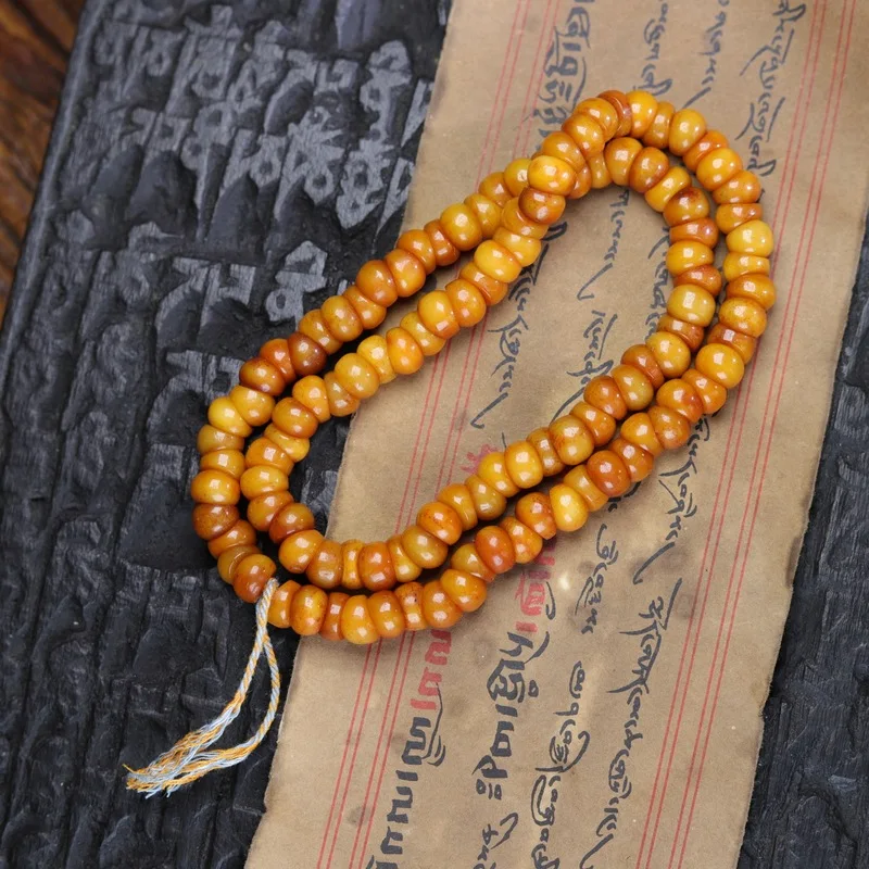 , Cow Bone Chicken Fat Yellow , Large Intestine Beads, 108 Pieces Of Jewelry