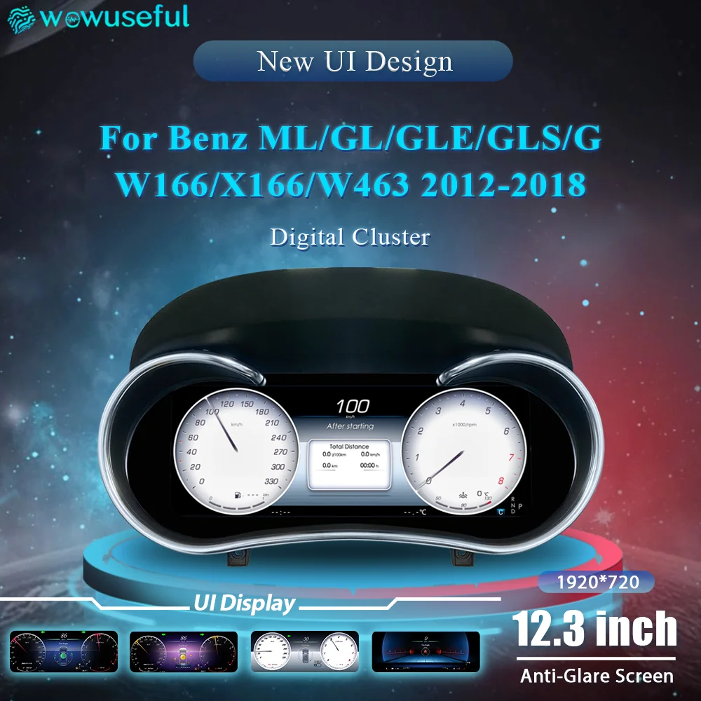 Speedometer Linux 12.3 Lcd Digital Dashboard Cluster for Benz ml Gl Gle Gls g W166 X166 W463 2012-2018 Auto Instrument Panel Cockpit
