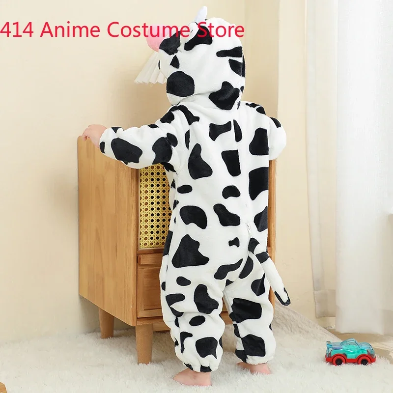 Disfraz de Animal de vaca lechera, pelele Kigurumi para bebé, niño y niña, mono con capucha, mono de franela de 0 a 36M