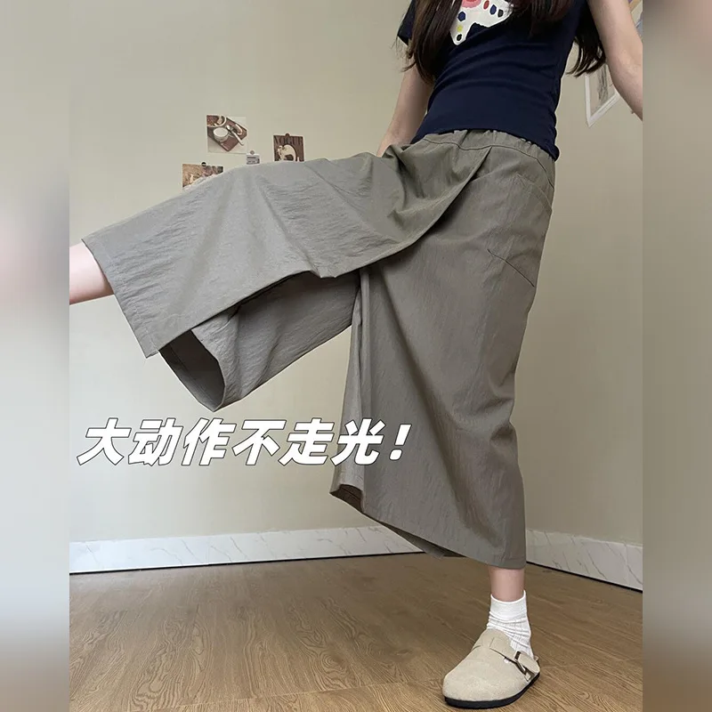 الأدوات الأمريكية كولوتيس المرأة الصيف رقيقة 2025 جديد عالية الخصر ورقيقة على شكل حرف A تنورة عادية واسعة الساق السراويل