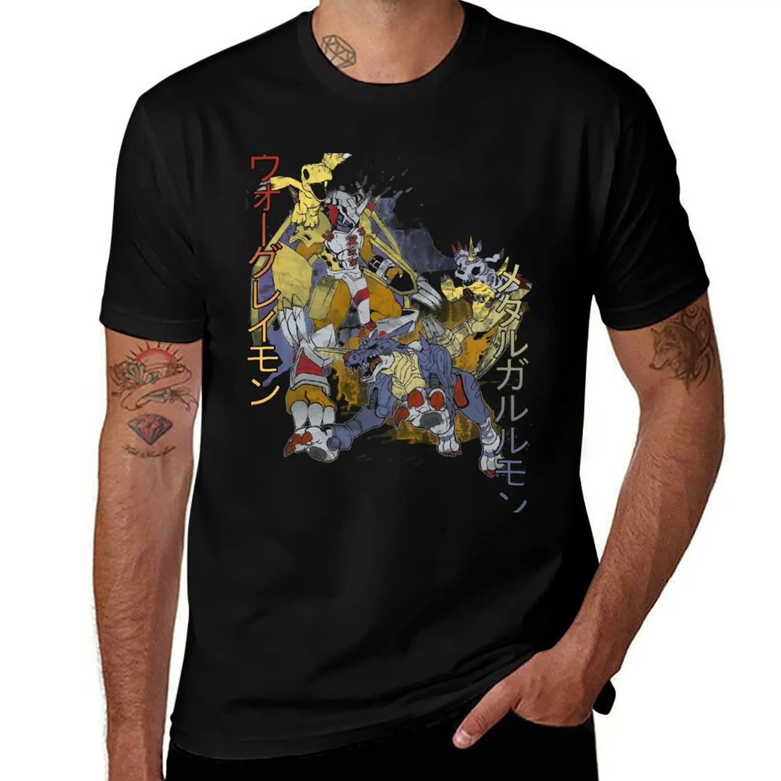 The Orange Dragon and the Cyborg Wolf T-Shirt Gym Wear Breathable Short Sleeve Tee T-Shirt