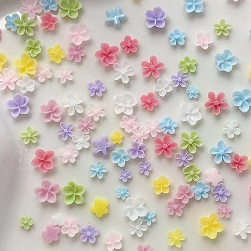50pcs Charm Colorful Mix Five Petaled Flowers Nail S Decorations Solon Mani Tools Practical