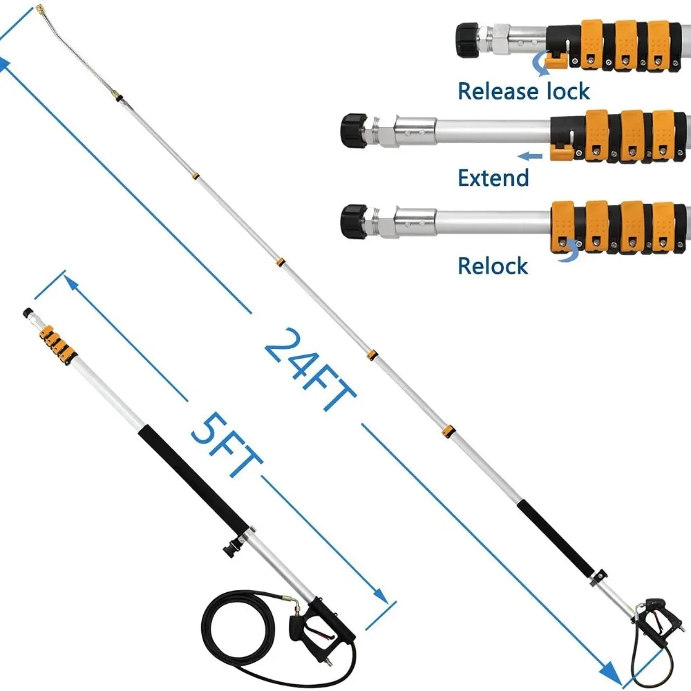 High pressure water gun telescopic rod lengthenedextended cleaning  strap exterior wall cleaning rod with nozzle curved rod