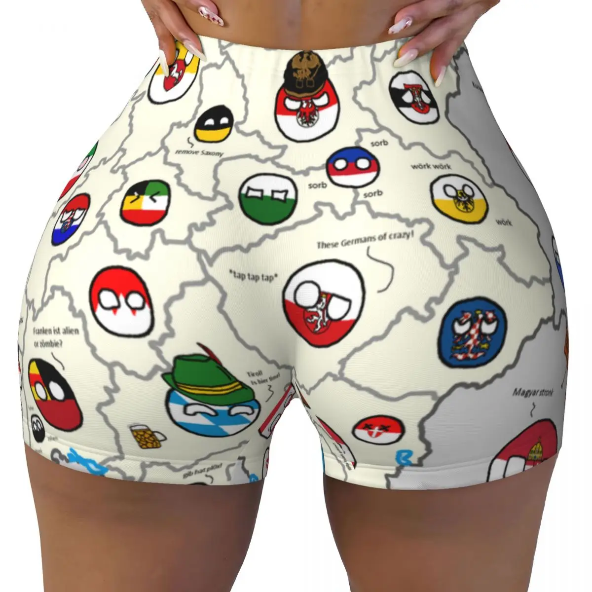 

Изготовленные на заказ Polandballs Countryballs, мультяшные художественные комиксы, байкерские шорты для спортзала, волейбола для женщин, шорты для тренировок, йоги