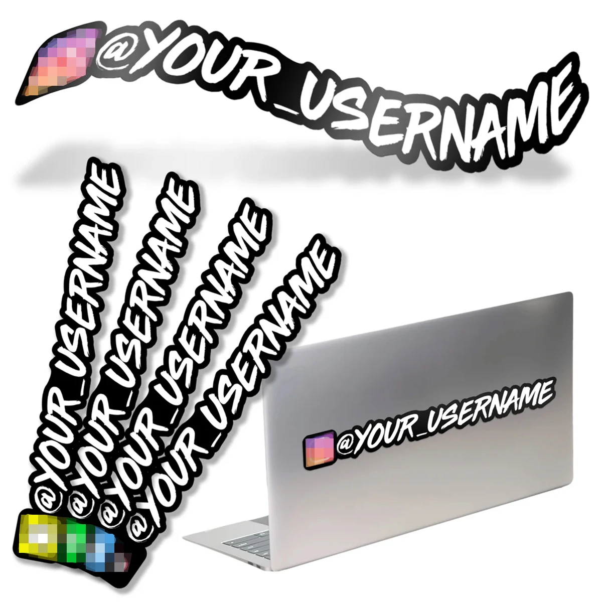 Vinyl stickers with custom usernames, Instagram car, motorcycle, TikTok, Facebook stickers