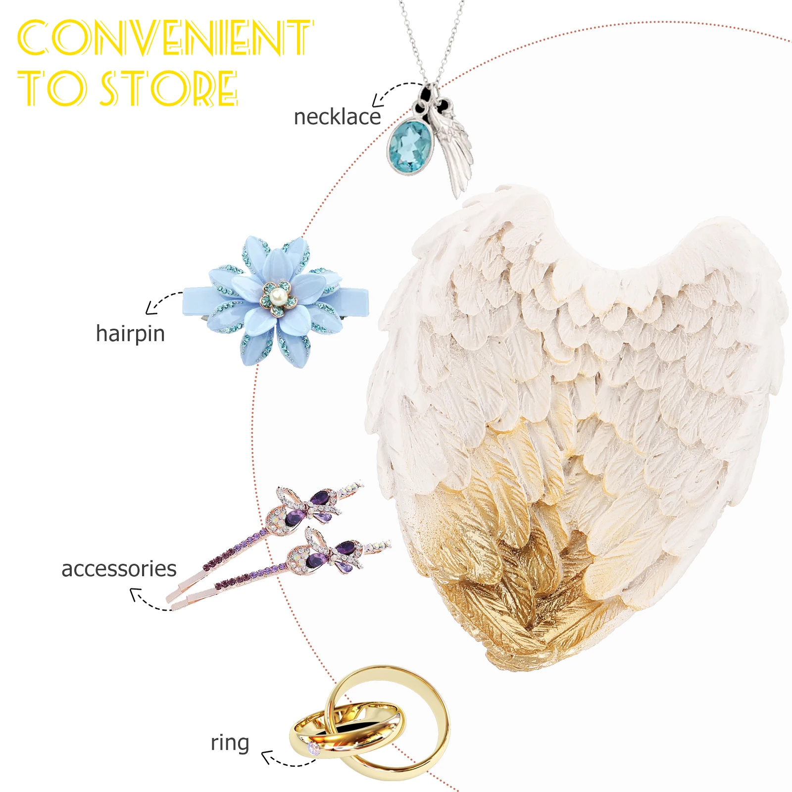 

Angel Wing Ornaments Necklace Tray Jewelry Design Arrangement Plate Storage Stand Candy Synthetic Resin Dish