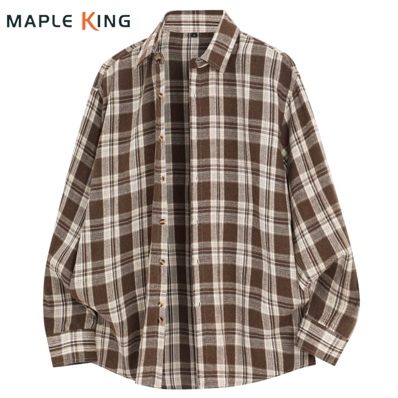 

2026 New in Mens Plaid Shirts Long Sleeve Camisas Streetwear Vintage Casual Loose Cardigan Button Down Shirt Cowboy Man Tops