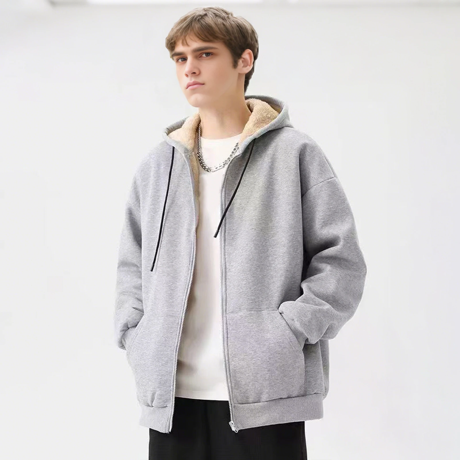 Zipper Hoodie Fashion Men Sweatshirt Soft Loose Comfortable Men Autumn Winter Hoodie Top Men Hooded Sweatshirt Cold-resistant