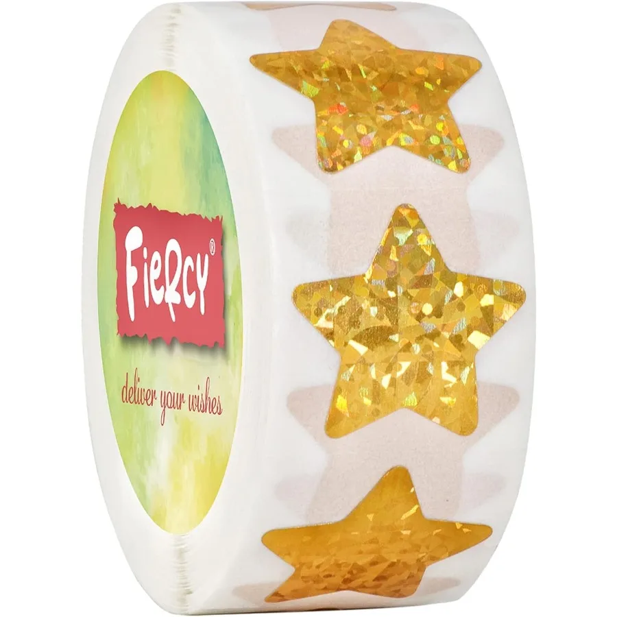 1 ih ملصقات نجمة ذهبية مع نمط ثلاثي الأبعاد لامع 500 قطعة ملصقات نجوم لفة ذاتية اللصق لـ Persol a