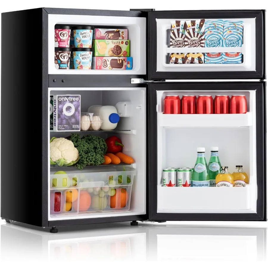 ثلاجة مدمجة 3.2 قدم مكعب ثلاجة صغيرة مع فريزر وإعدادات 7 درجات الحرارة للنوم أو الشقة تستخدم تصميم باب مزدوج