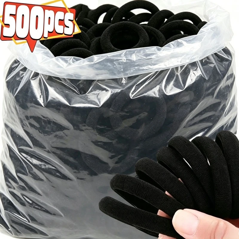 500PCS Black Basic Hair Bands Women Girls Simple High Elastic Headband Ties Rubber Ropes Scrunchies Ponytail Holders Accessories