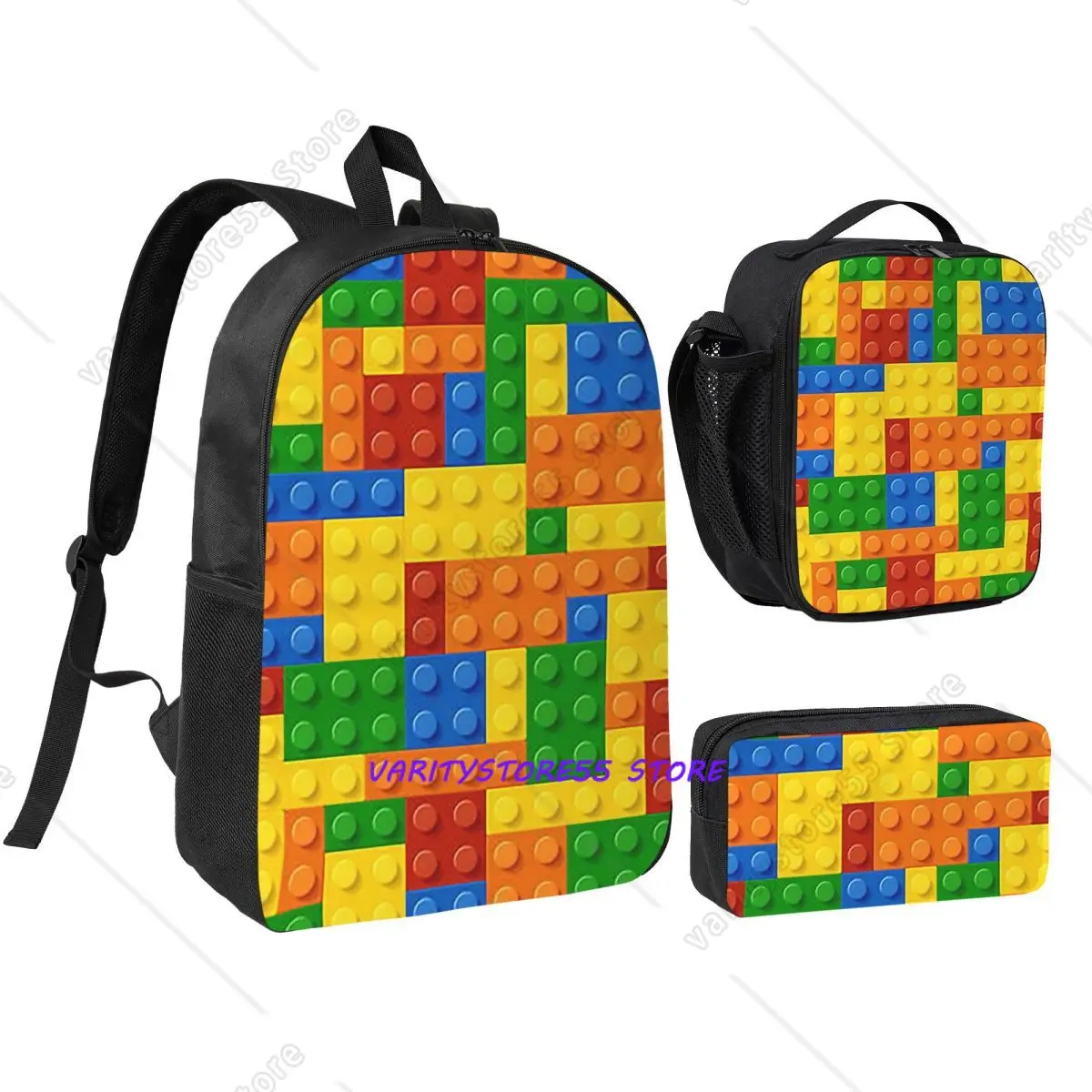 

Building Blocks Construction Brick Backpack BookBag School Bag Computer Shoulder Bags 3ps Insulated Lunch Bag Pencil Case