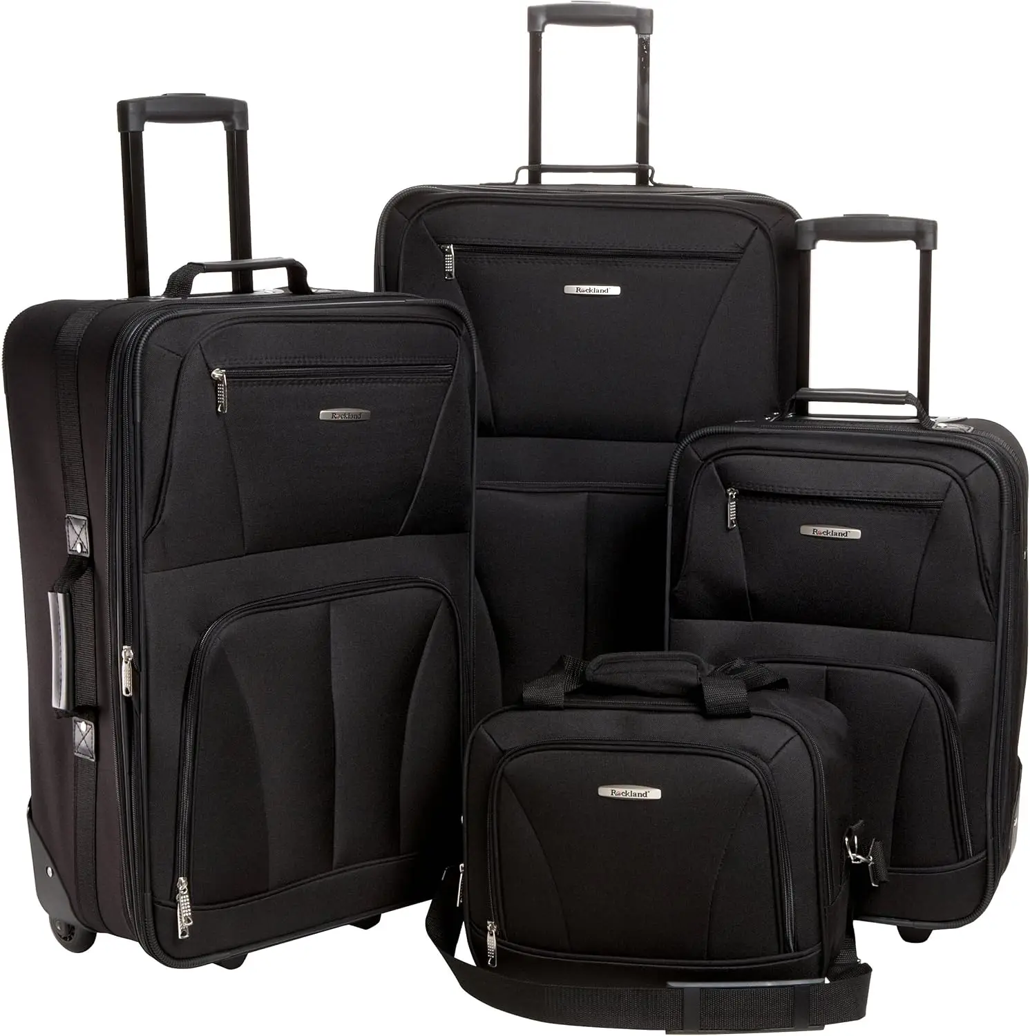 

Expandable Lightweight 4-Piece Upright Luggage Set in Black, Sizes 14/19/24/28 - Durable Travel Gear
