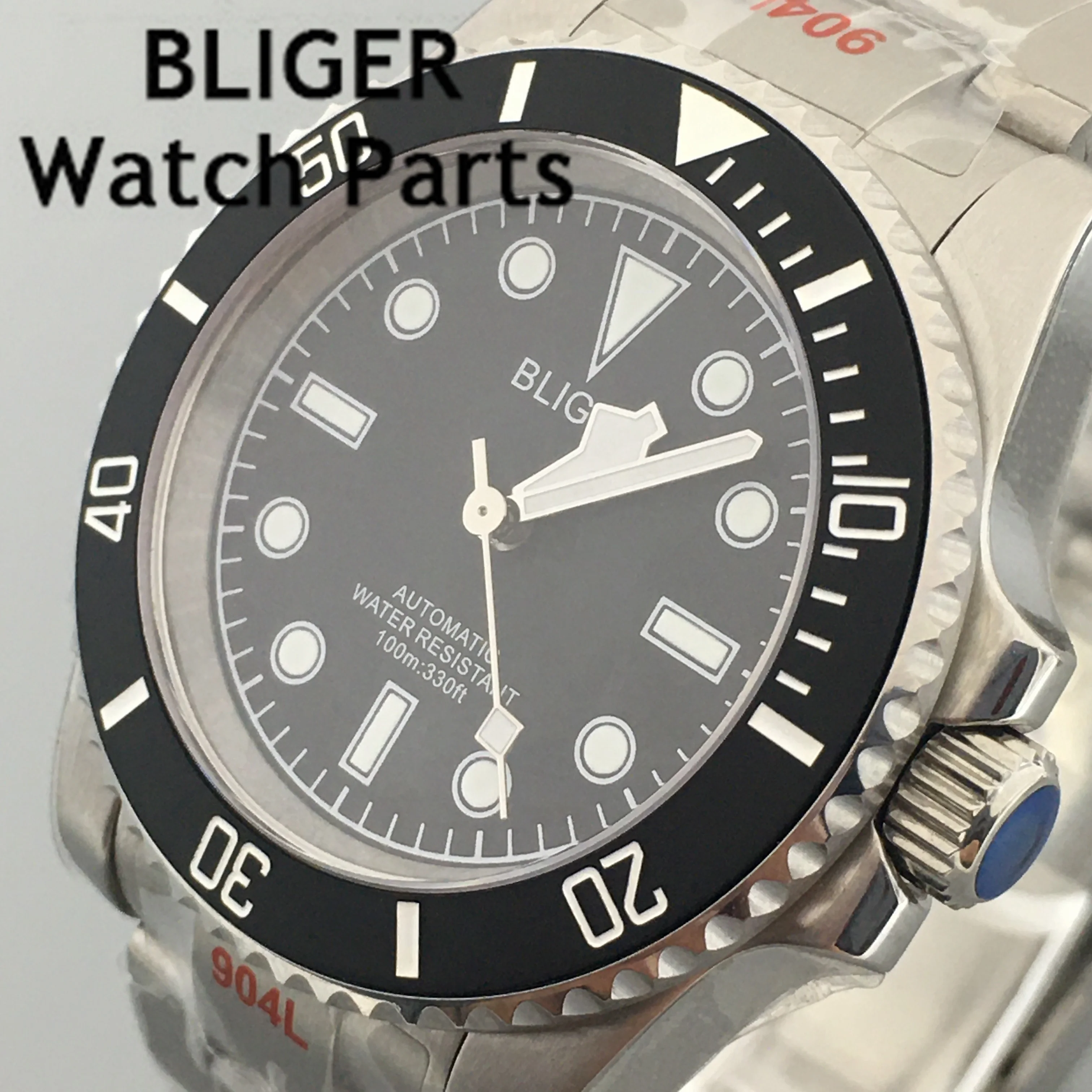BLIGER 40mm Automatic Watch For Men NH35A Mingzhu Miyota PT5000 Movet Sapphire Black Dial White Yellow Time Mark Lume Oyster Str