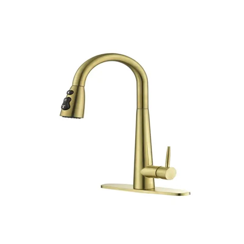 

Gold Kitchen Faucet with Pull-Down Sprayer, Fingerprint-Resistant, Single Hole Deck Mount, Single Handle Copper Sink Faucet