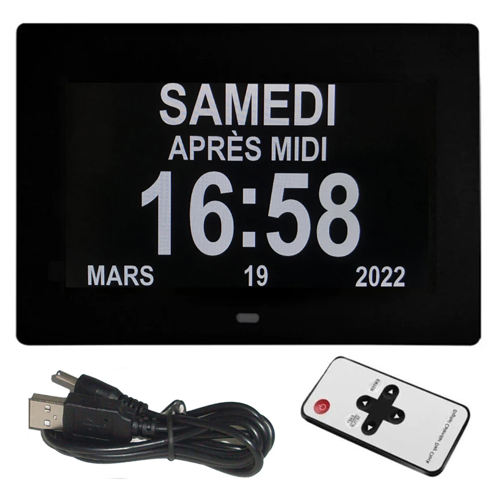 Horloge de calendrier LED avec 12 groupes d'horloges d'alarme réglables. Idéal pour les personnes âgées, les étudiants et les bureaux. Quatre modes d'affichage sont disponibles. Réglage facile à