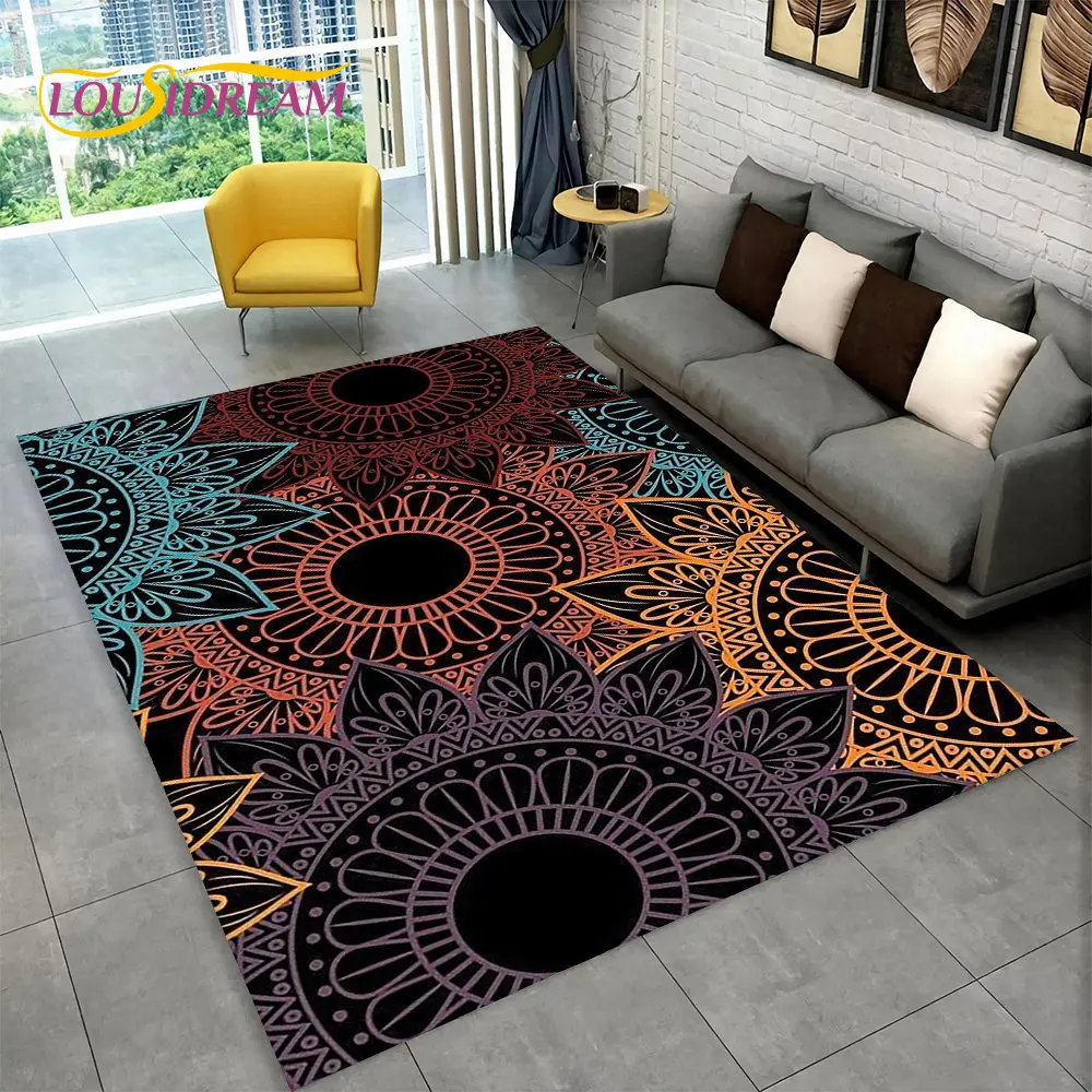 3D Bohemia Mandala Geometric Area Rug,Carpet Rug for Home Living Room Bedroom Sofa Doormat Kitchen Decor,Kid Non-slip Floor Mats