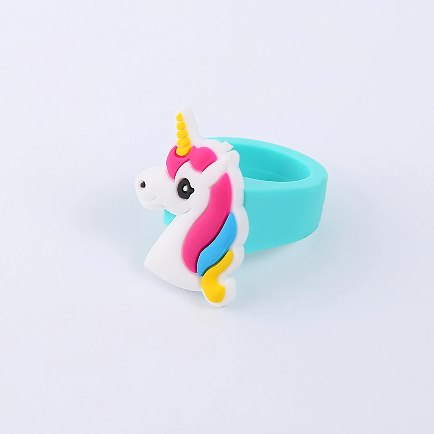 10Pcs Children\'s Cartoon Unicorn Ring PVC Soft Rubber Finger Ring Rainbow Toy Kids Themed Birthday Party Favors Prizes Toys