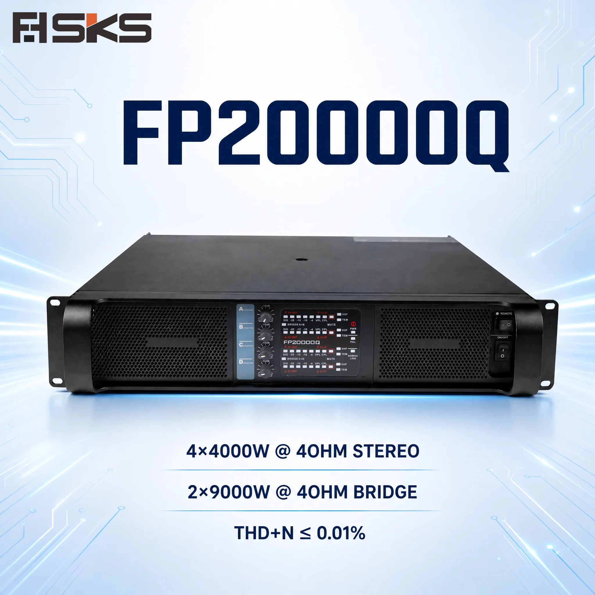 FP-20000Q 4 Channel Professional Power Amplifier 4x4500W 2 Ohm 2U Rack Mount Audio Amp for Line Array Speaker System