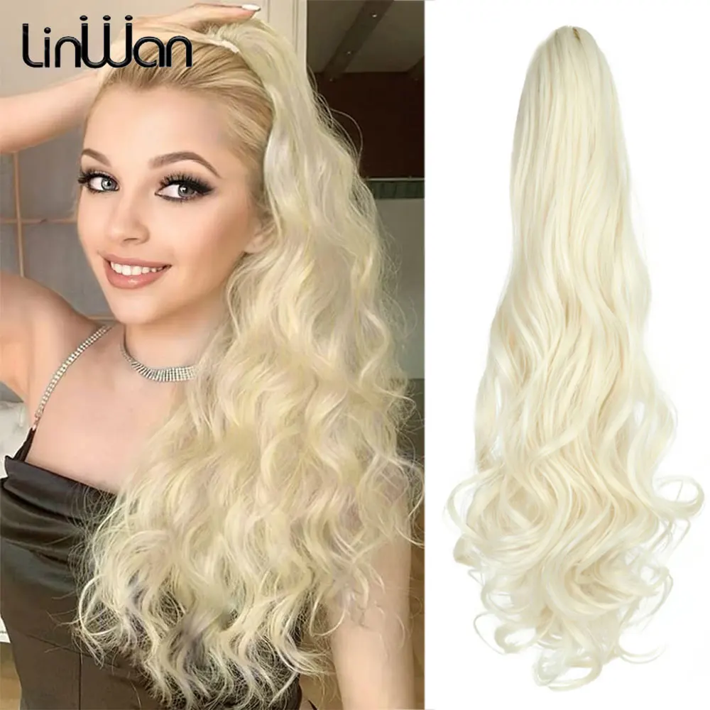 Synthetic 24Inch Wavy Claw Clip On Ponytail Hair Extension Ponytail Extension Hair For Women Pony Tail Hair Hairpiece