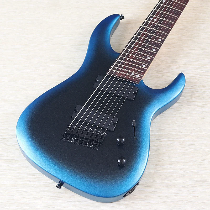 High Quality 8 String Electric Guitar 686mm Scale Length 39 Inch Round Fret Fanned Fret Design Matte Blue&Black Color