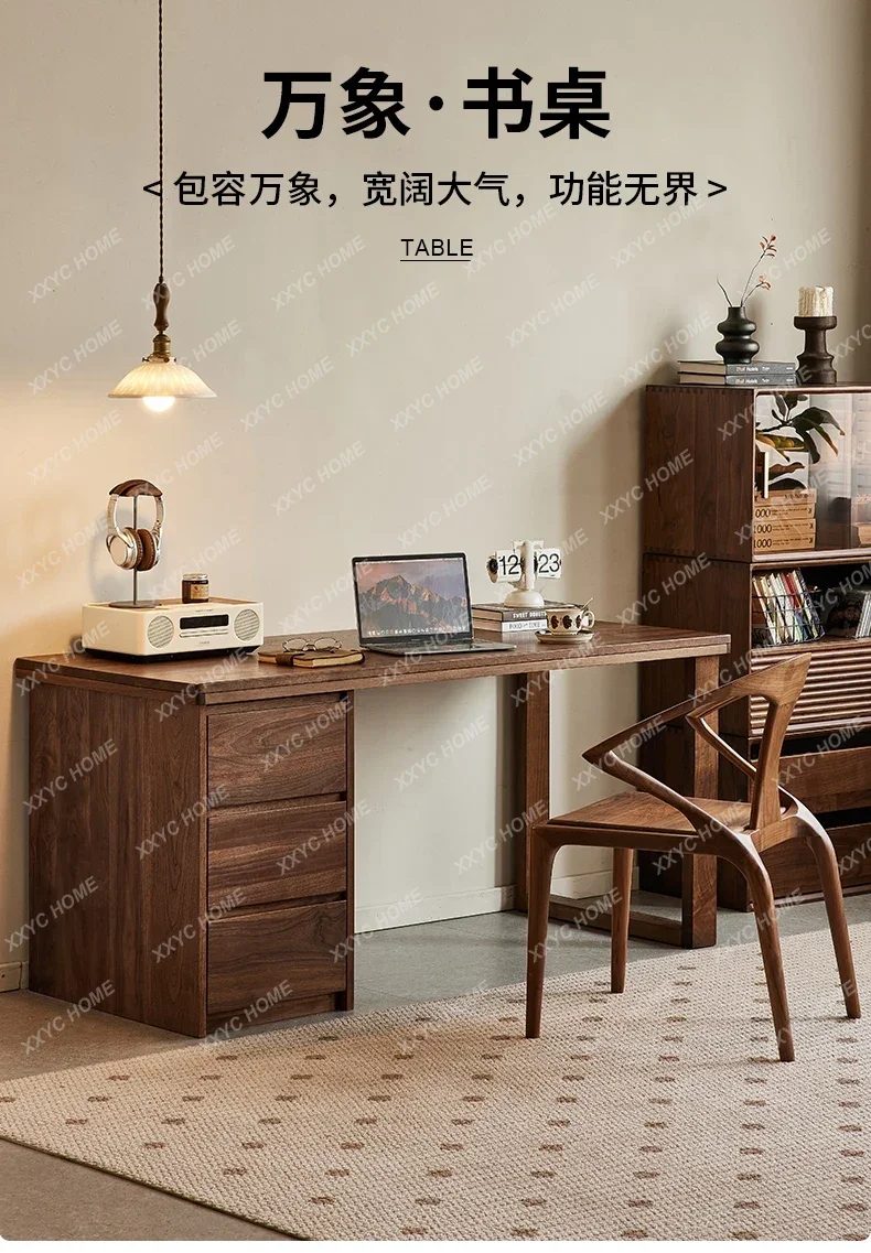 

AAD96 North American Black Walnut Desk Nordic Simple Solid Wood Writing Desk With Drawer Computer Desk