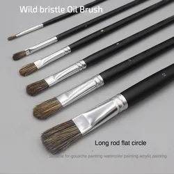 6pc new concept paintbrush wild boar mane oil painting brush water powder acrylic nail round head long black pole paintbrush set