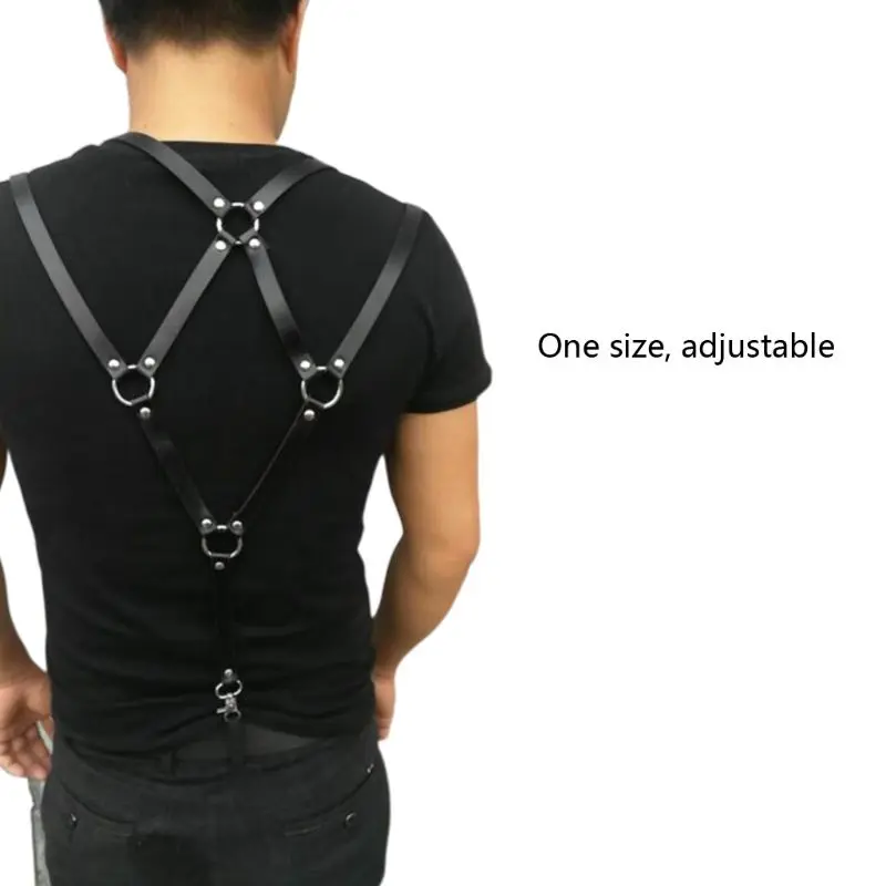 Men Sexy Harajuku Faux Leather Body Chest Harness Suspenders Punk Shoulder Strap