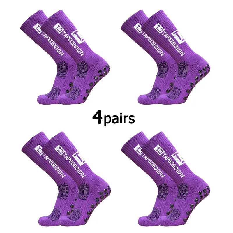 Lote de 4 Pares de Calcetines de Fútbol Antideslizantes con Diseño de Cinta Adhesiva, Calcetines Deportivos de Media Pan
