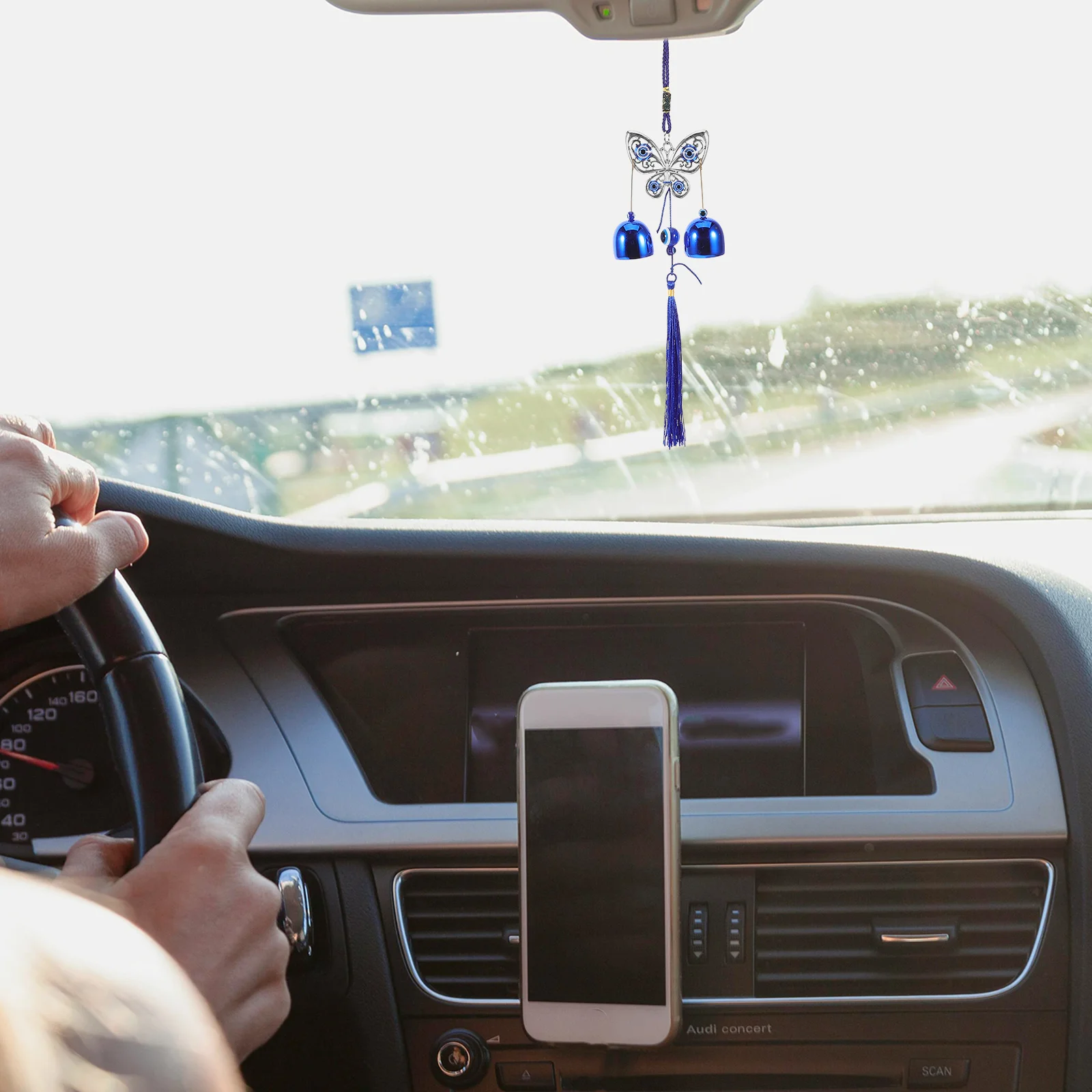 

Blue Evil Eye Car Hanging Wind Chime Metal Tassel Pendant Decorative Ornament for Protection Indoor Outdoor Blessing Accessories