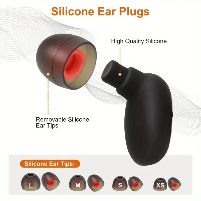 Bouchons d'oreille en silicone réutilisables, pour la réduction du bruit du sommeil, le travail, l'étude, avec 8 embouts (XS/X/M/L) (noir)