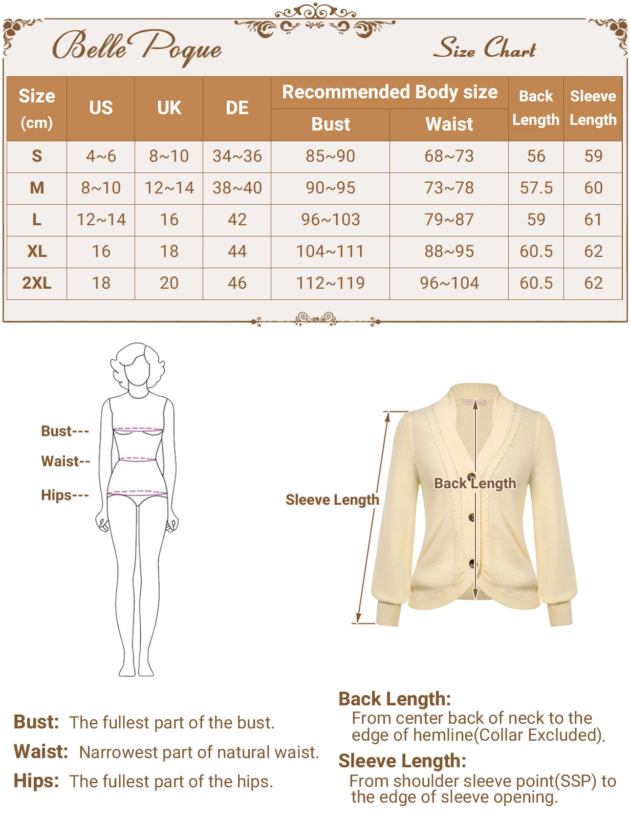 Elle Poque Women Vintage Curved Hem Cardigan Warm Trick Puffed Long Sleeve V-Neck Button-up Sweater Autumn Winter Coat A30