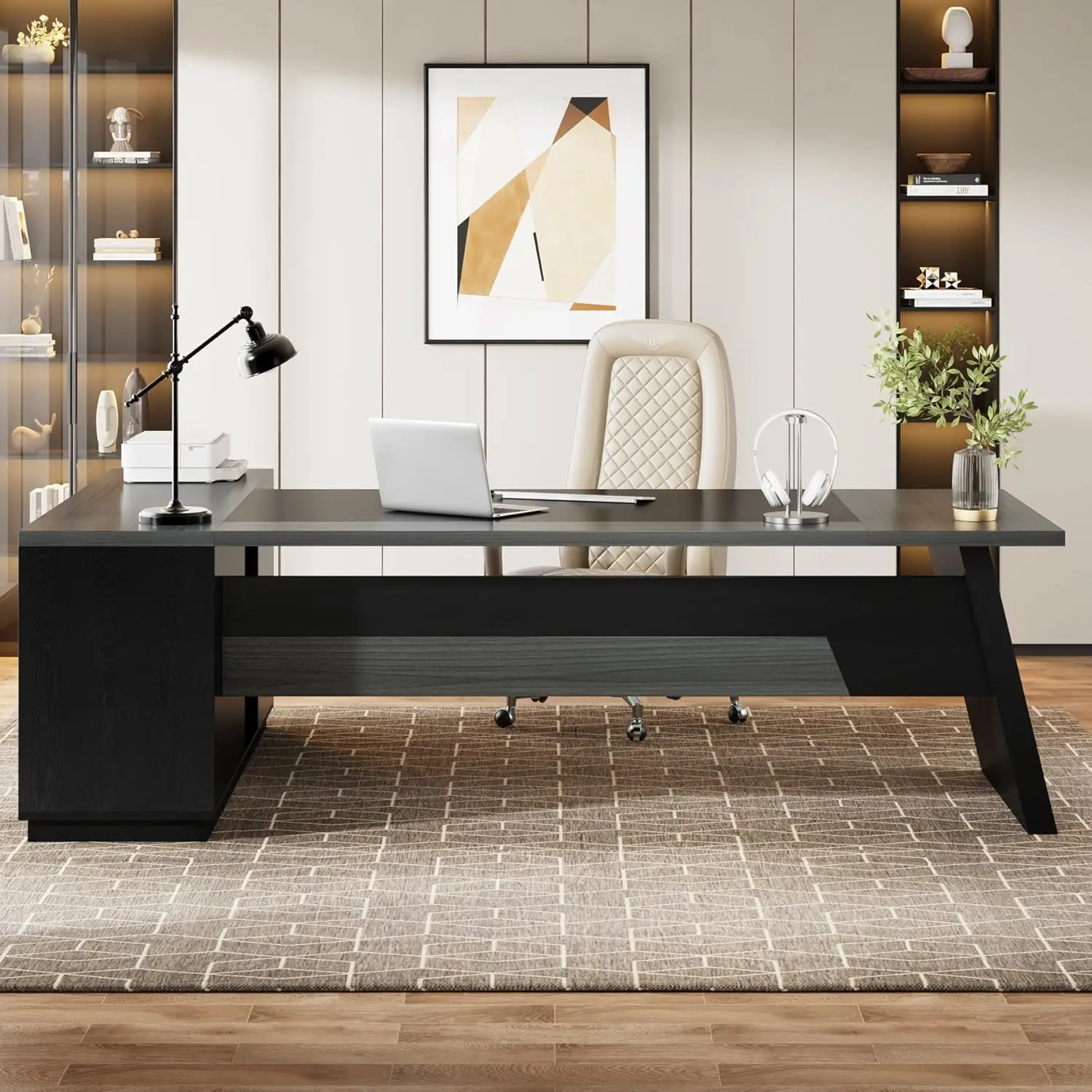 L-Shaped Executive Desk 78in Modern Office Desk with Drawers & File Cabinet Storage Shelves Home Office Furniture Customized - view 3