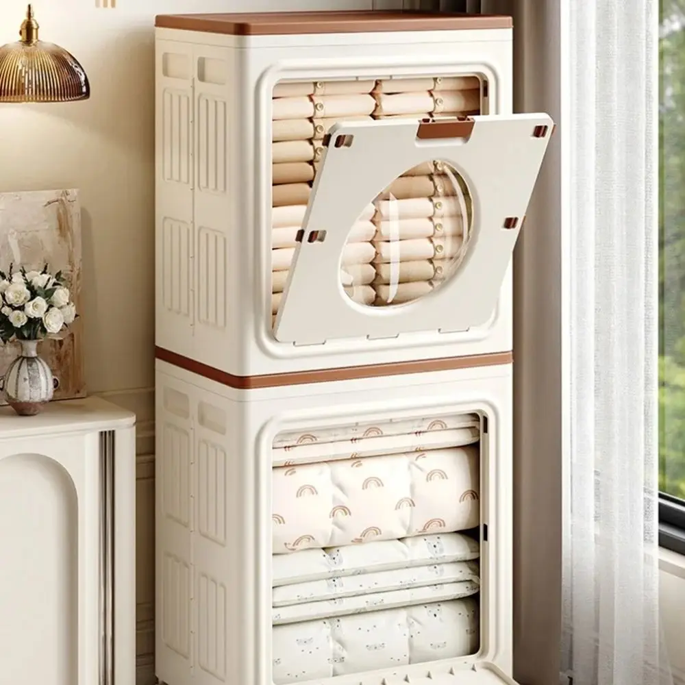 

Flip-Top Design Folding Storage Box Large Capacity Space Saving Clothing Storage Cabinet with Wheels Storage Box