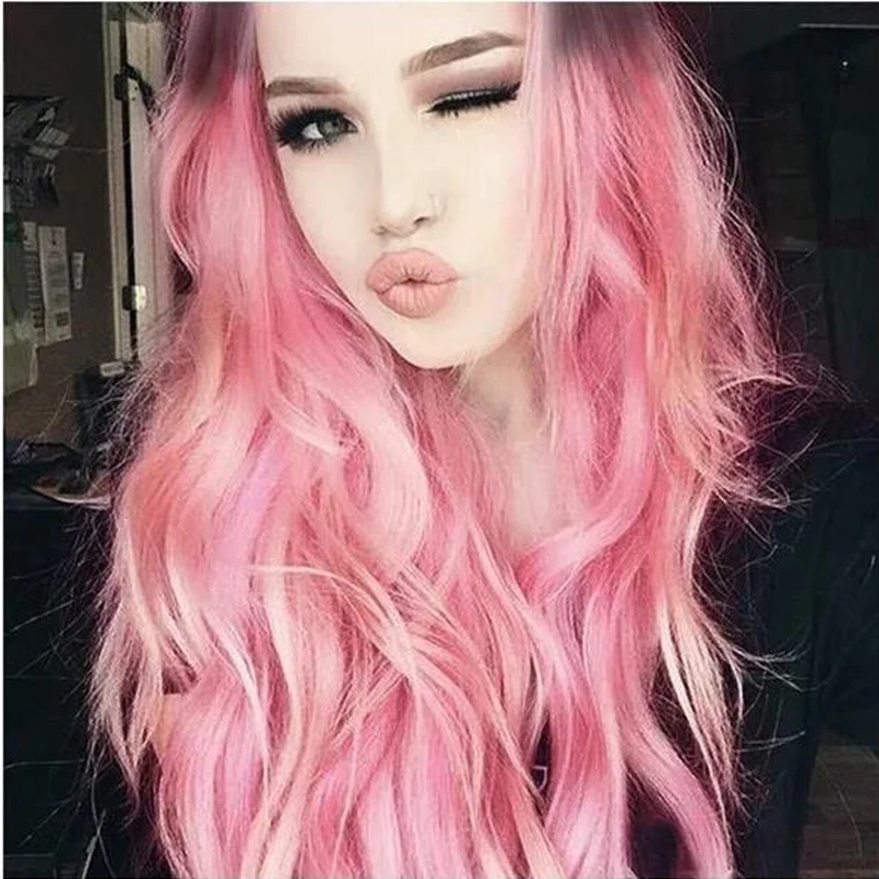 Synthetic Fashion 4 Style Black Ombre Long Wave Wigs Centre Parting Pink Loose Curly Wig Full Wig Cosplay Halloween Costume
